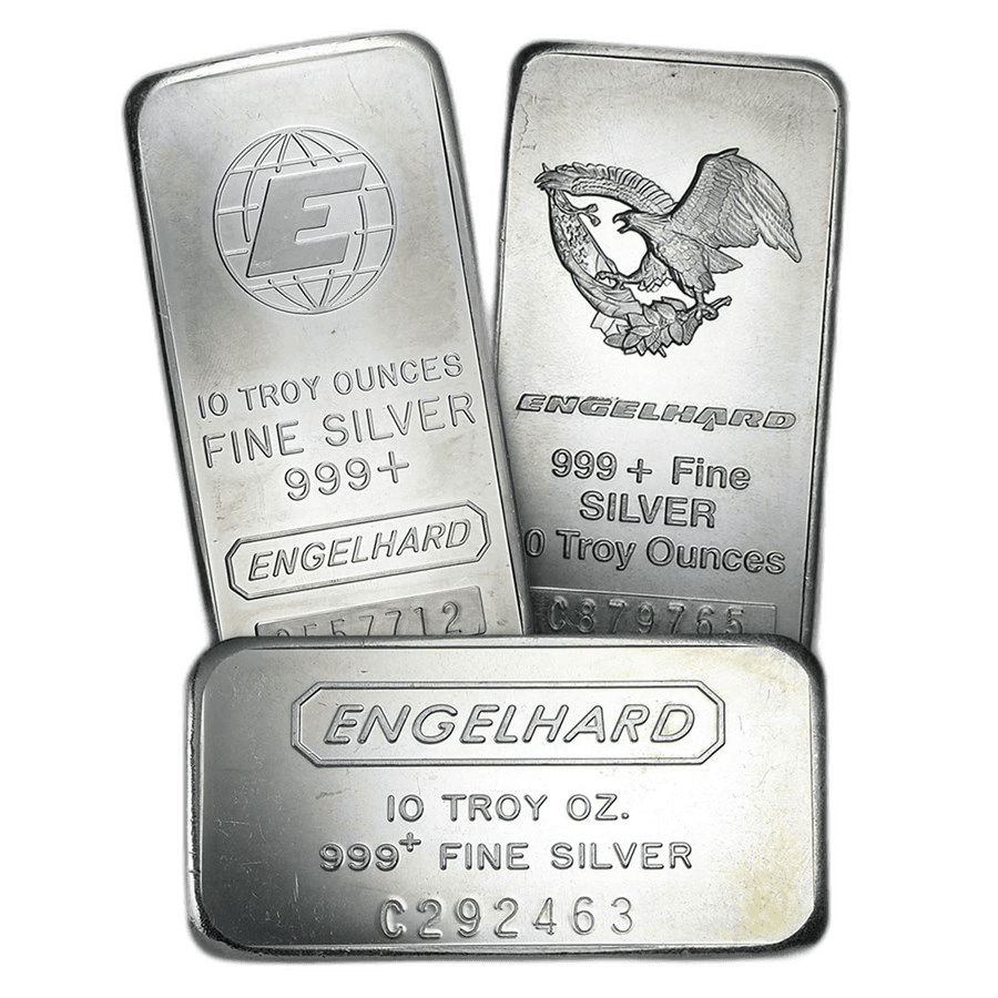 10 oz .999 Fine Silver Bar - Engelhard - Designs Vary